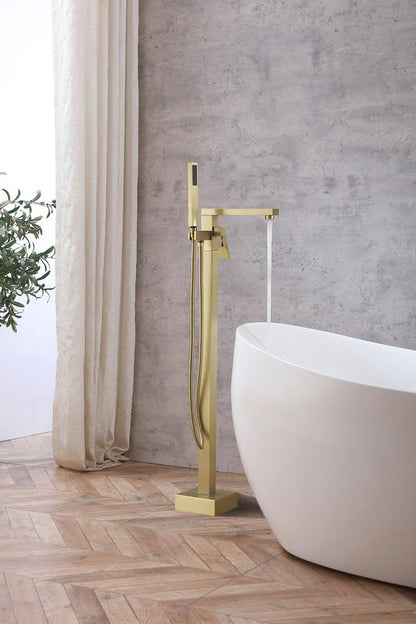 Elegant Furniture & Lighting - Henry Floor Mounted Roman Tub Faucet with Handshower in Brushed Gold - FAT-8002BGD veiw 4