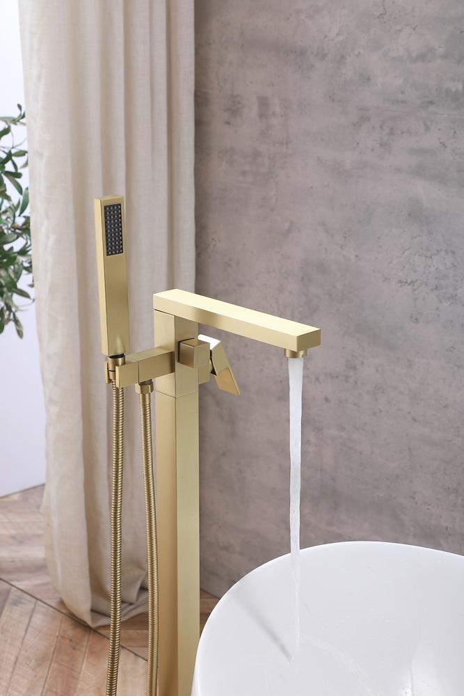 Elegant Furniture & Lighting - Henry Floor Mounted Roman Tub Faucet with Handshower in Brushed Gold - FAT-8002BGD veiw 5