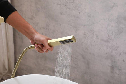 Elegant Furniture & Lighting - Henry Floor Mounted Roman Tub Faucet with Handshower in Brushed Gold - FAT-8002BGD veiw 6