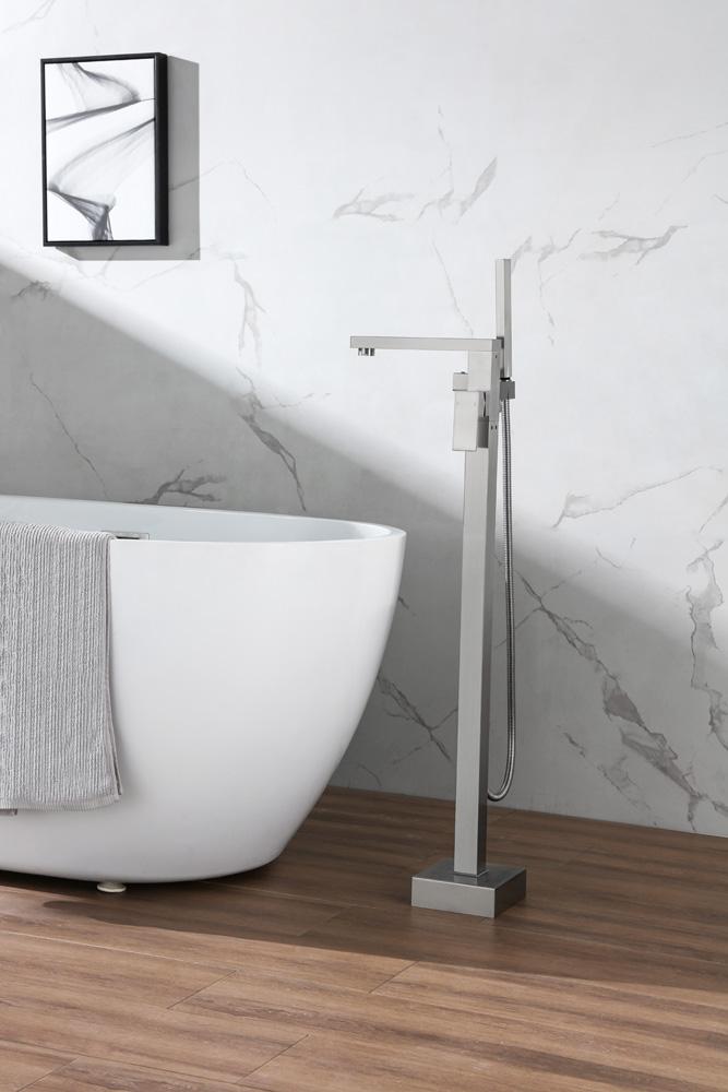 Elegant Furniture & Lighting - Henry Floor Mounted Roman Tub Faucet with Handshower in Brushed Nickel - FAT-8002BNK veiw 2