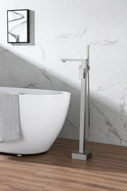 Elegant Furniture & Lighting - Henry Floor Mounted Roman Tub Faucet with Handshower in Brushed Nickel - FAT-8002BNK veiw 2