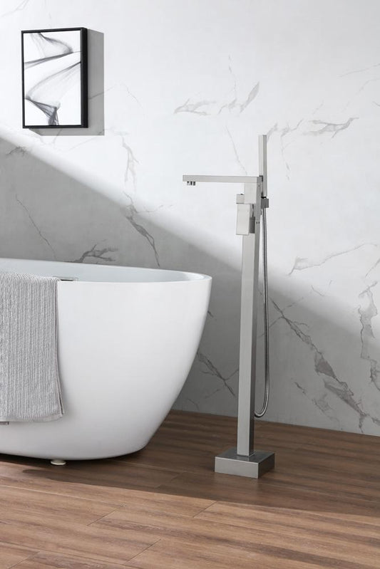 Elegant Furniture & Lighting - Henry Floor Mounted Roman Tub Faucet with Handshower in Brushed Nickel - FAT-8002BNK veiw 2