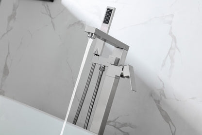 Elegant Furniture & Lighting - Henry Floor Mounted Roman Tub Faucet with Handshower in Brushed Nickel - FAT-8002BNK veiw 6