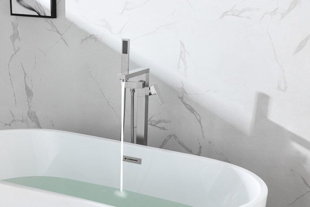 Elegant Furniture & Lighting - Henry Floor Mounted Roman Tub Faucet with Handshower in Brushed Nickel - FAT-8002BNK veiw 7