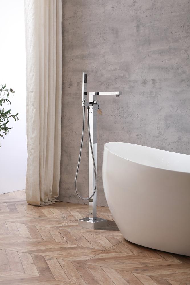 Elegant Furniture & Lighting - Henry Floor Mounted Roman Tub Faucet with Handshower in Chrome - FAT-8002PCH veiw 3