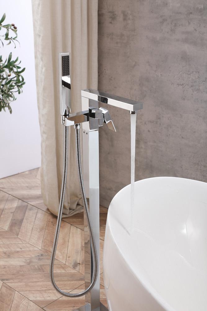 Elegant Furniture & Lighting - Henry Floor Mounted Roman Tub Faucet with Handshower in Chrome - FAT-8002PCH veiw 5
