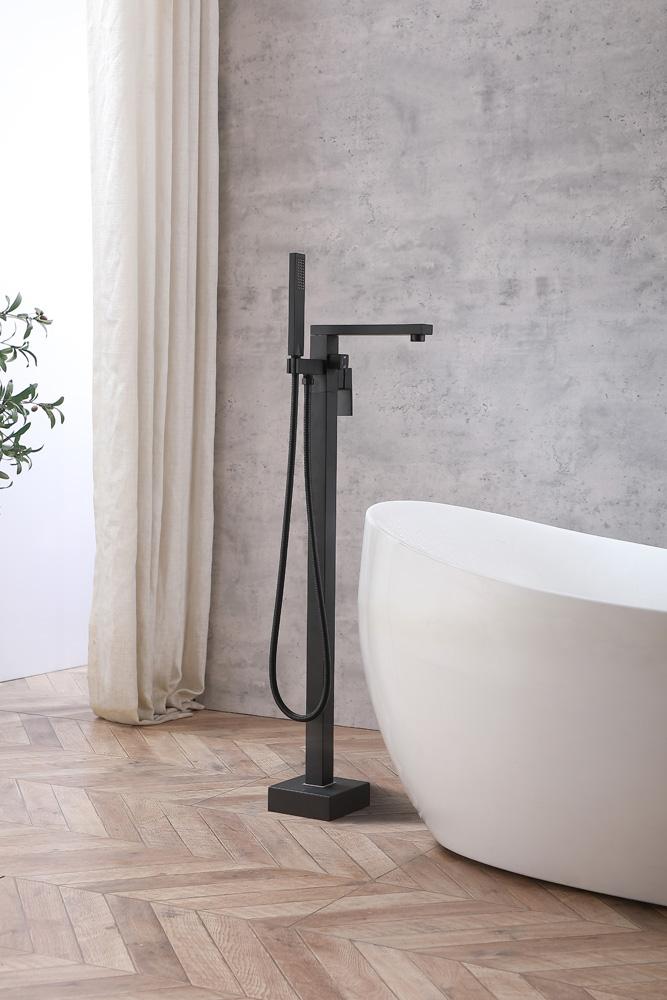 Elegant Furniture & Lighting - Henry Floor Mounted Roman Tub Faucet with Handshower in Matte Black - FAT-8002MBK veiw 3