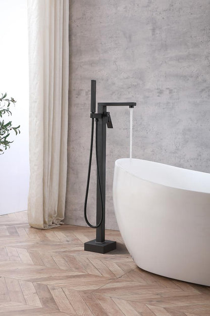 Elegant Furniture & Lighting - Henry Floor Mounted Roman Tub Faucet with Handshower in Matte Black - FAT-8002MBK veiw 4