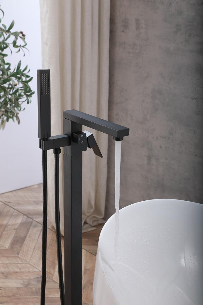 Elegant Furniture & Lighting - Henry Floor Mounted Roman Tub Faucet with Handshower in Matte Black - FAT-8002MBK veiw 5