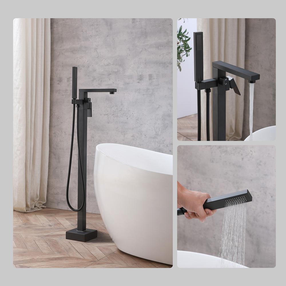 Elegant Furniture & Lighting - Henry Floor Mounted Roman Tub Faucet with Handshower in Matte Black - FAT-8002MBK veiw 7