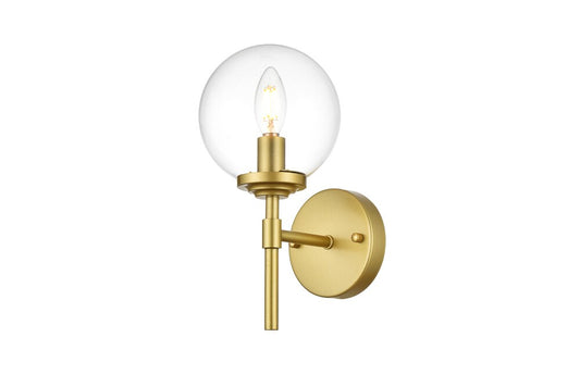 Elegant Furniture & Lighting - Ingrid 1 light Brass and Clear Bath Sconce - LD7302W6BRA veiw 1