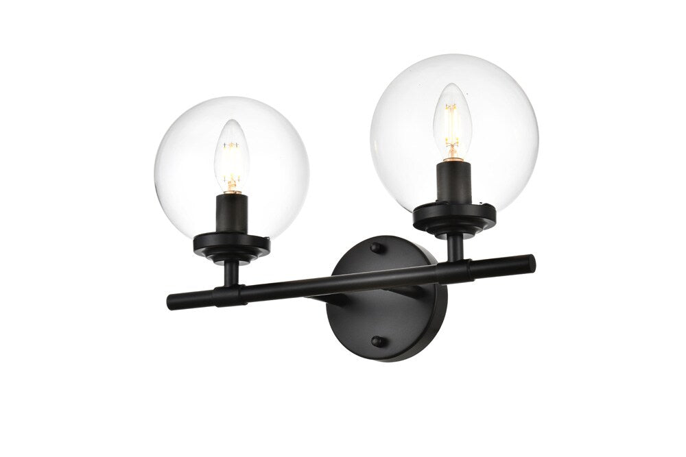 Elegant Furniture & Lighting - Ingrid 2 light Black and Clear Bath Sconce - LD7302W15BLK veiw 1
