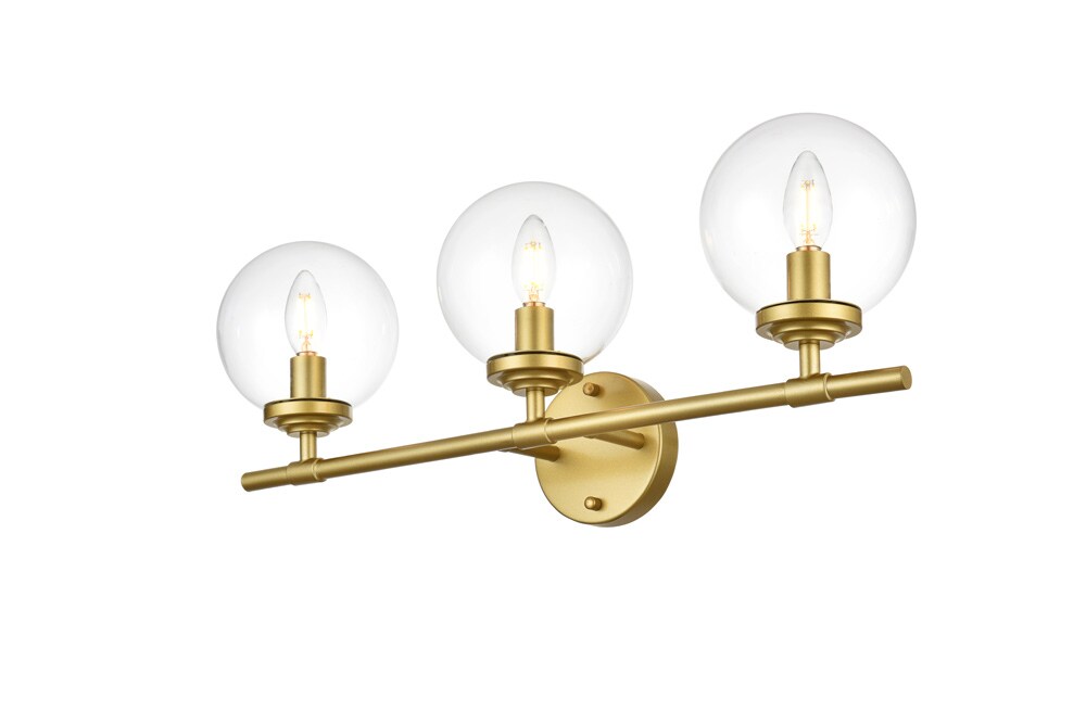 Elegant Furniture & Lighting - Ingrid 3 light Brass and Clear Bath Sconce - LD7302W24BRA veiw 1