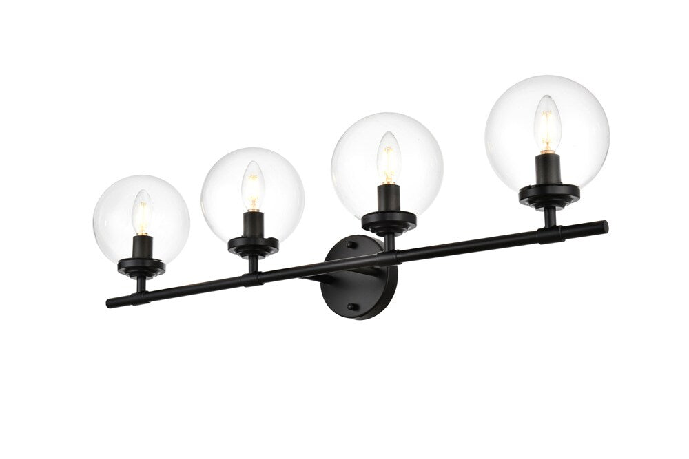 Elegant Furniture & Lighting - Ingrid 4 light Black and Clear Bath Sconce - LD7302W33BLK veiw 1