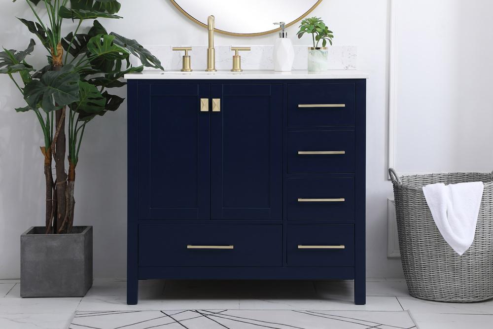 Elegant Furniture & Lighting - Irene 36 inch Single Bathroom Vanity in Blue with Backsplash - VF18836BL-BS veiw 2
