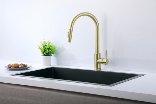 Elegant Furniture & Lighting - Jack Single Handle Pull Down Sprayer Kitchen Faucet in Brushed Gold - FAK-302BGD veiw 2