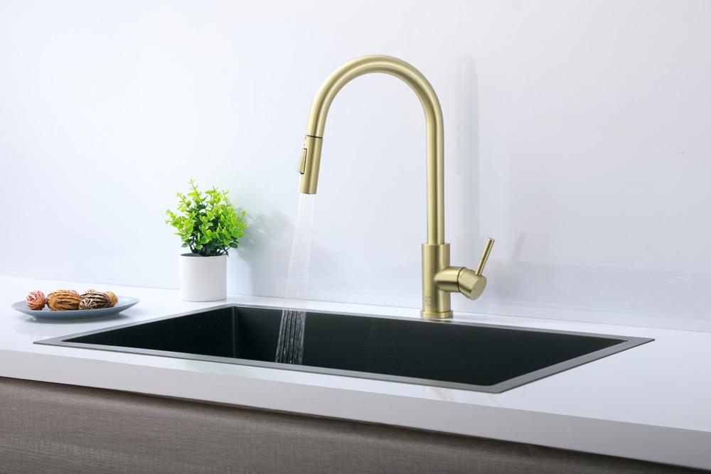 Elegant Furniture & Lighting - Jack Single Handle Pull Down Sprayer Kitchen Faucet in Brushed Gold - FAK-302BGD veiw 3
