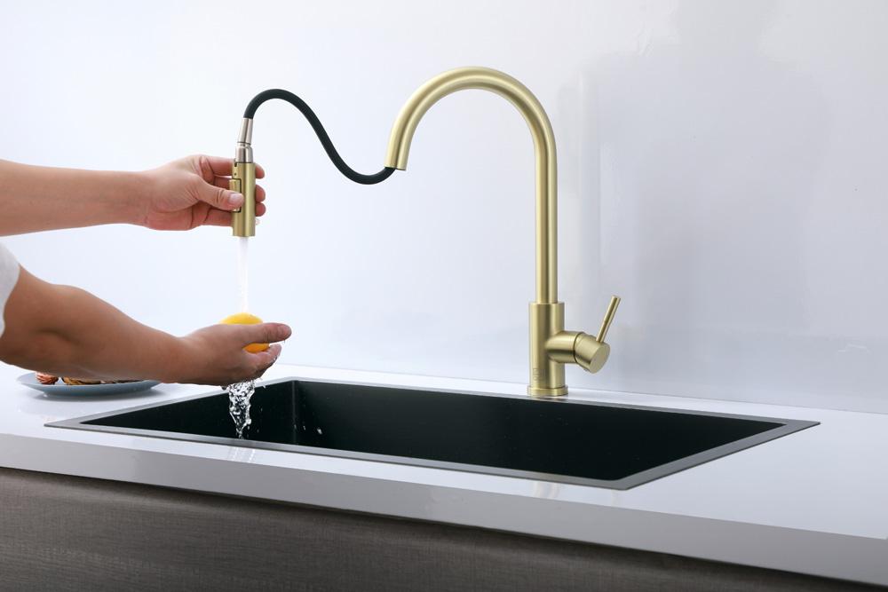Elegant Furniture & Lighting - Jack Single Handle Pull Down Sprayer Kitchen Faucet in Brushed Gold - FAK-302BGD veiw 5