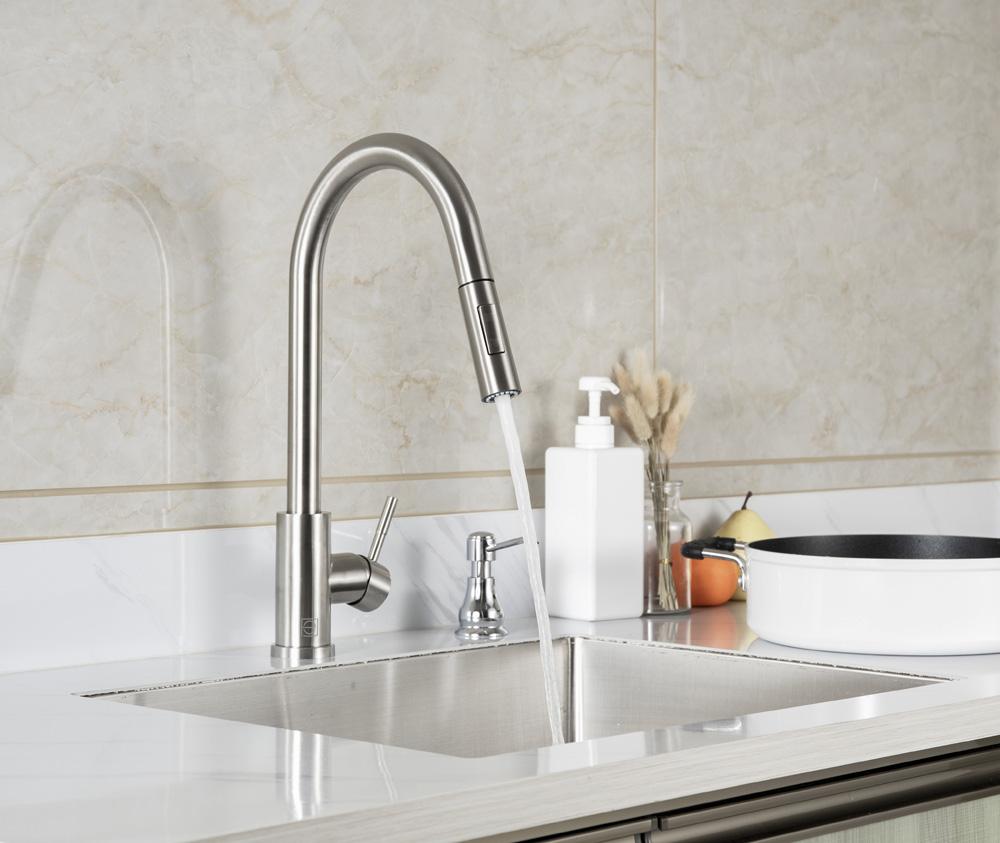 Elegant Furniture & Lighting - Jack Single Handle Pull Down Sprayer Kitchen Faucet in Brushed Nickel - FAK-302BNK veiw 3