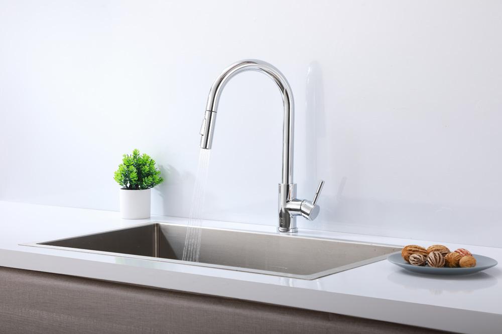 Elegant Furniture & Lighting - Jack Single Handle Pull Down Sprayer Kitchen Faucet in Chrome - FAK-302PCH veiw 3