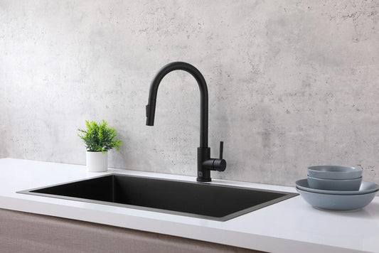 Elegant Furniture & Lighting - Jack Single Handle Pull Down Sprayer Kitchen Faucet in Matte Black - FAK-302MBK veiw 2