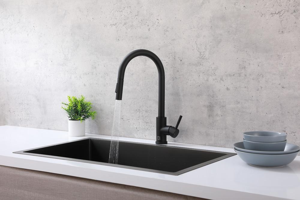 Elegant Furniture & Lighting - Jack Single Handle Pull Down Sprayer Kitchen Faucet in Matte Black - FAK-302MBK veiw 3