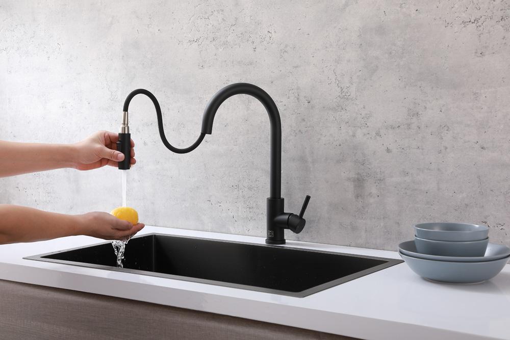 Elegant Furniture & Lighting - Jack Single Handle Pull Down Sprayer Kitchen Faucet in Matte Black - FAK-302MBK veiw 5