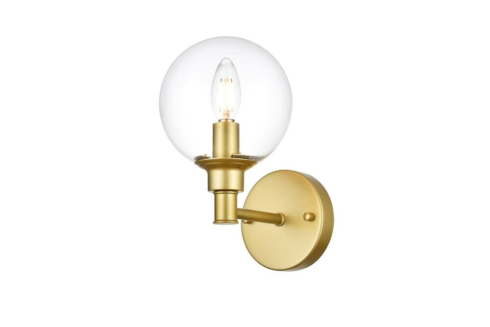 Elegant Furniture & Lighting - Jaelynn 1 light Brass and Clear Bath Sconce - LD7318W6BRA veiw 1