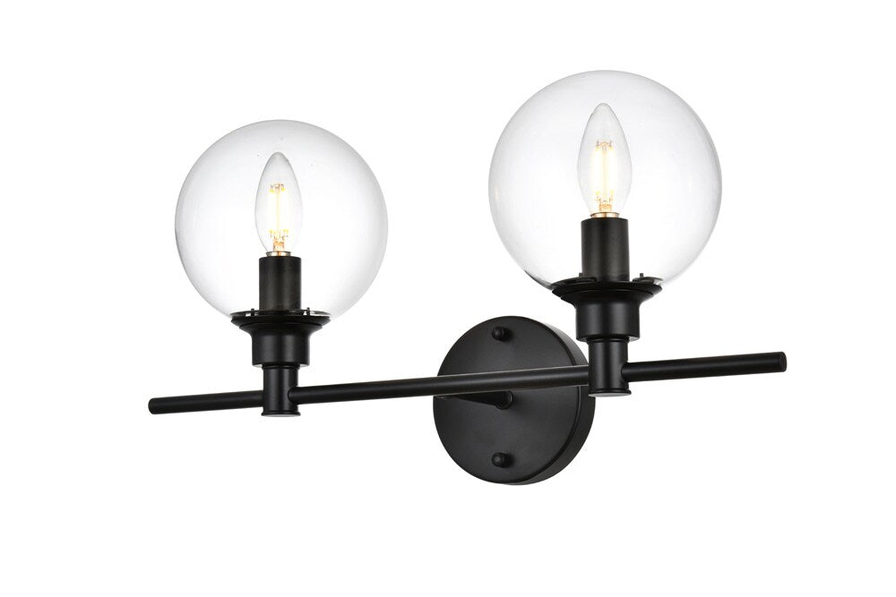 Elegant Furniture & Lighting - Jaelynn 2 light Black and Clear Bath Sconce - LD7318W19BLK veiw 1