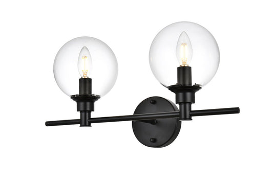 Elegant Furniture & Lighting - Jaelynn 2 light Black and Clear Bath Sconce - LD7318W19BLK veiw 1