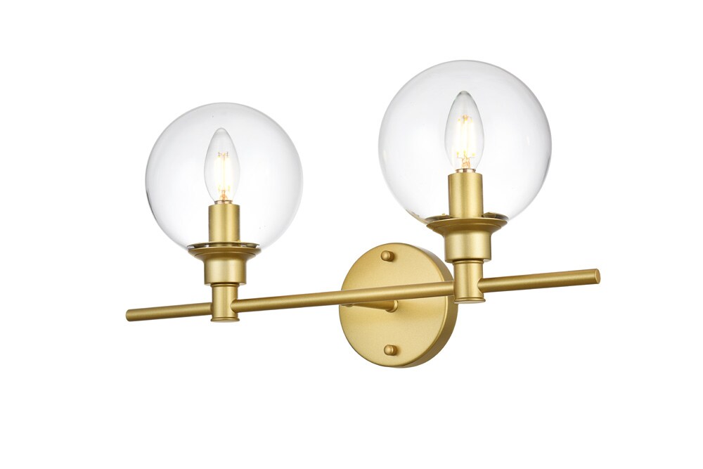 Elegant Furniture & Lighting - Jaelynn 2 light Brass and Clear Bath Sconce - LD7318W19BRA veiw 1
