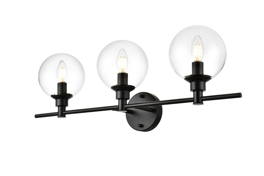 Elegant Furniture & Lighting - Jaelynn 3 light Black and Clear Bath Sconce - LD7318W28BLK veiw 1