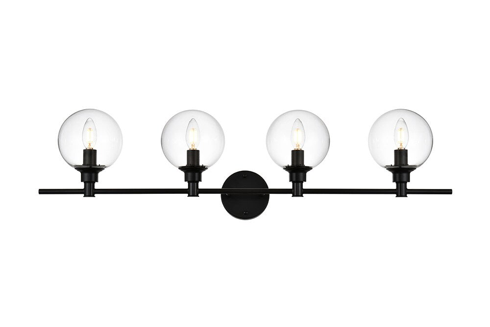 Elegant Furniture & Lighting - Jaelynn 4 light Black and Clear Bath Sconce - LD7318W38BLK veiw 1