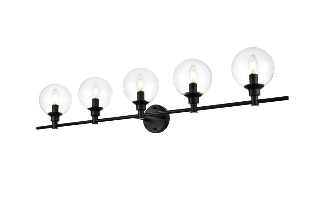 Elegant Furniture & Lighting - Jaelynn 5 light Black and Clear Bath Sconce - LD7318W47BLK veiw 1