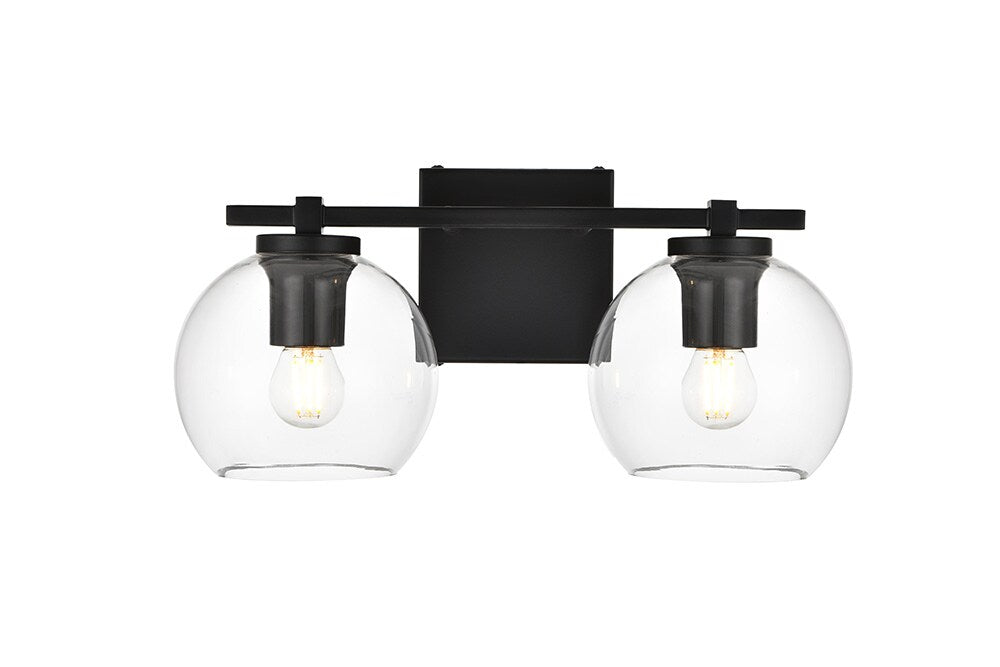 Elegant Furniture & Lighting - Juelz 2 light Black and Clear Bath Sconce - LD7311W15BLK veiw 1