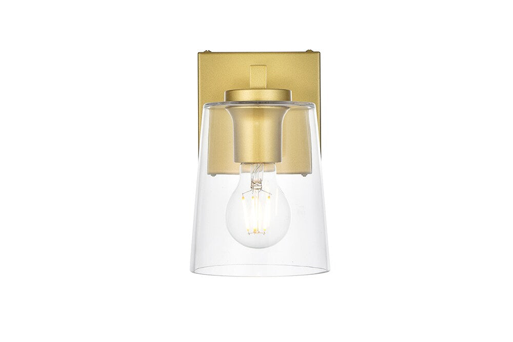 Elegant Furniture & Lighting - Kacey 1 light Brass and Clear Bath Sconce - LD7310W5BRA veiw 1
