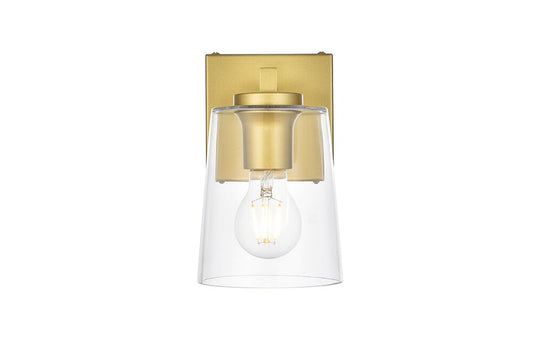 Elegant Furniture & Lighting - Kacey 1 light Brass and Clear Bath Sconce - LD7310W5BRA veiw 1