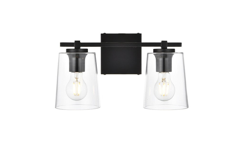 Elegant Furniture & Lighting - Kacey 2 light Black and Clear Bath Sconce - LD7310W14BLK veiw 1