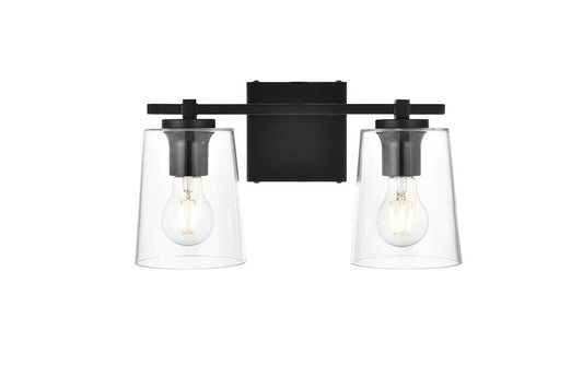 Elegant Furniture & Lighting - Kacey 2 light Black and Clear Bath Sconce - LD7310W14BLK veiw 1