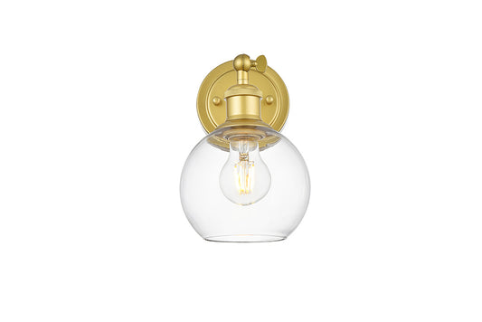 Elegant Furniture & Lighting - Kai 1 light Brass and Clear Bath Sconce - LD7325W6BRA