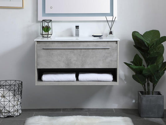 Elegant Furniture & Lighting - Kasper 36 inch Single Bathroom Floating Vanity in Concrete Grey - VF43036CG veiw 2