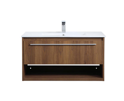 Elegant Furniture & Lighting - Kasper 36 inch Single Bathroom Floating Vanity in Walnut Brown - VF43036WB veiw 1