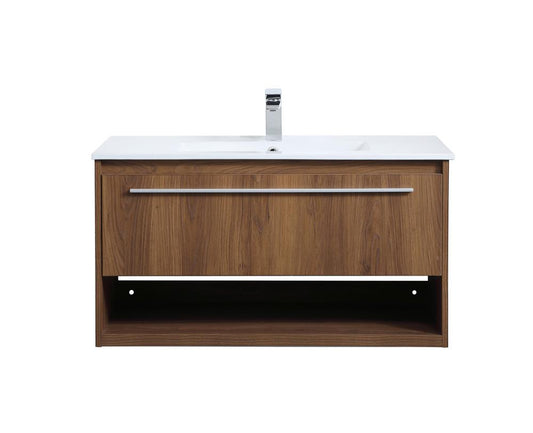 Elegant Furniture & Lighting - Kasper 36 inch Single Bathroom Floating Vanity in Walnut Brown - VF43036WB veiw 1