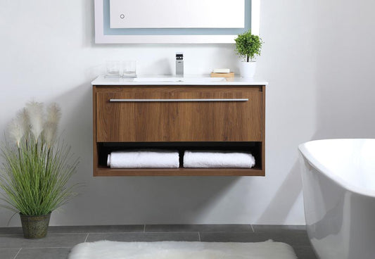 Elegant Furniture & Lighting - Kasper 36 inch Single Bathroom Floating Vanity in Walnut Brown - VF43036WB veiw 2