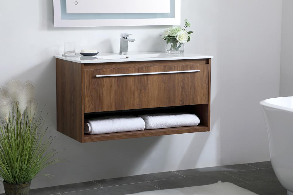 Elegant Furniture & Lighting - Kasper 36 inch Single Bathroom Floating Vanity in Walnut Brown - VF43036WB veiw 3