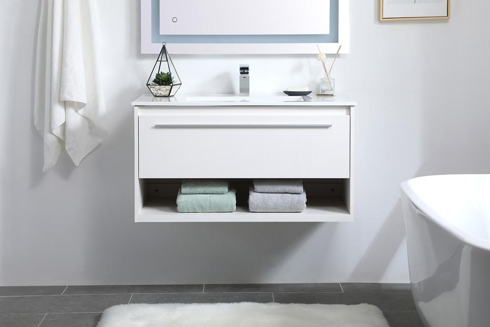 Elegant Furniture & Lighting - Kasper 36 inch Single Bathroom Floating Vanity in White - VF43036WH veiw 2