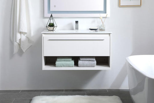 Elegant Furniture & Lighting - Kasper 36 inch Single Bathroom Floating Vanity in White - VF43036WH veiw 2