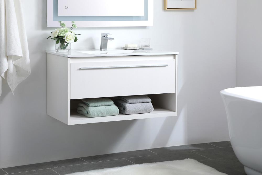 Elegant Furniture & Lighting - Kasper 36 inch Single Bathroom Floating Vanity in White - VF43036WH veiw 3