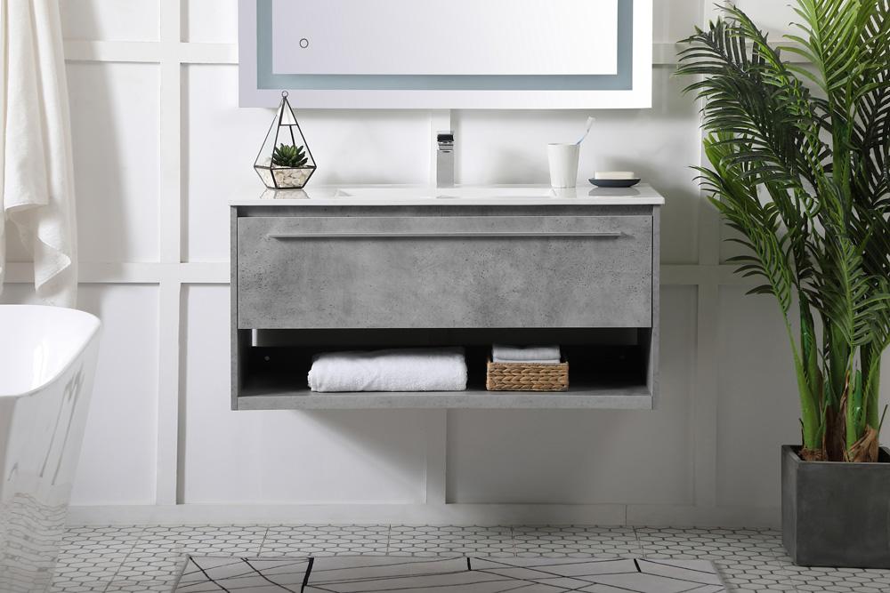 Elegant Furniture & Lighting - Kasper 40 inch Single Bathroom Floating Vanity in Concrete Grey - VF43040CG veiw 2