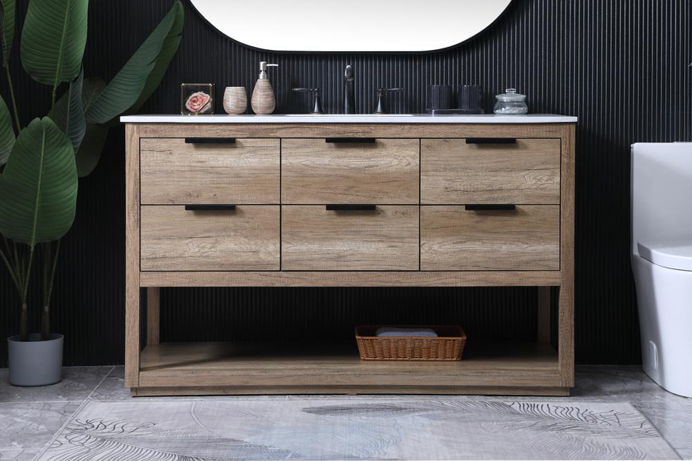 Elegant Furniture & Lighting - Larkin 54 Inch SIngle Bathroom Vanity In Natural Oak - VF19254NT veiw 2